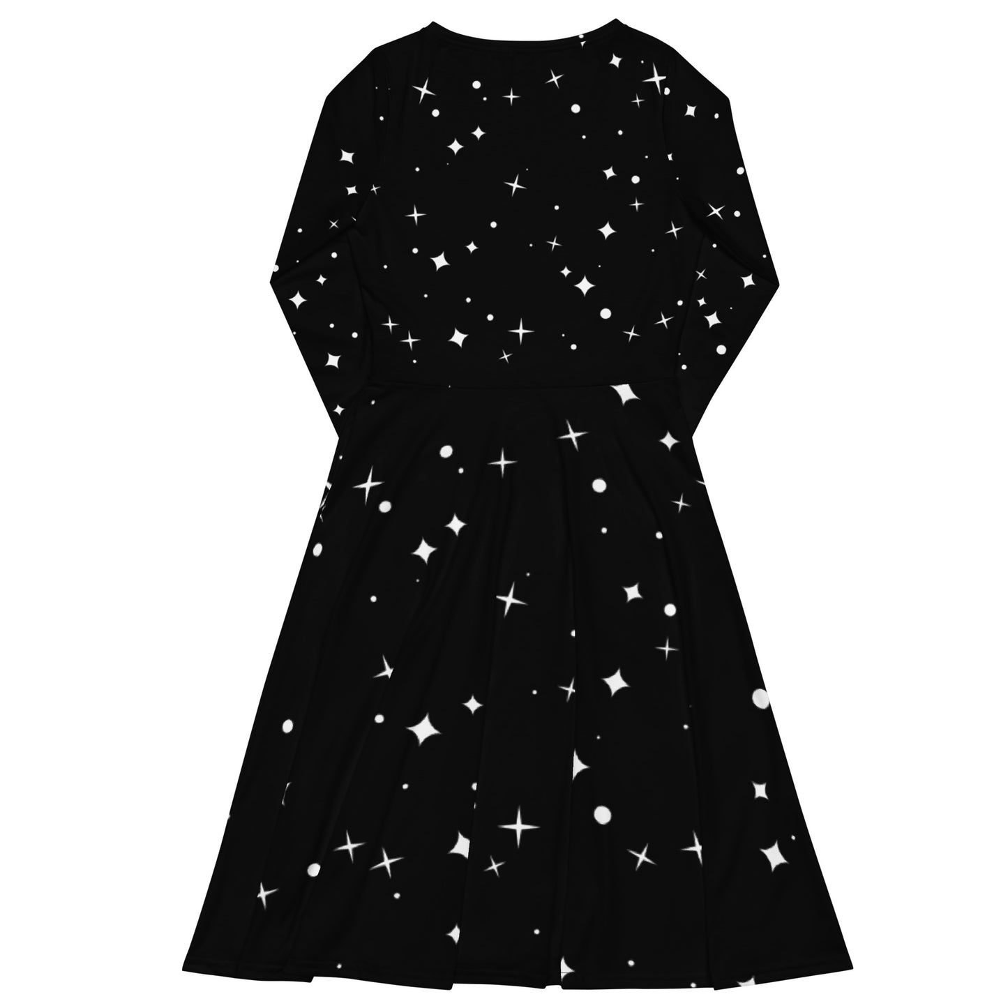 Long-Sleeve Midi Dress: Cosmic Kitty on a Starry Night