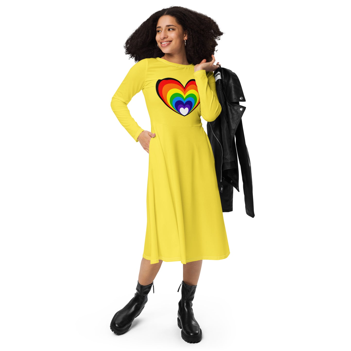 Long-Sleeve Midi Dress: Rainbow Heart