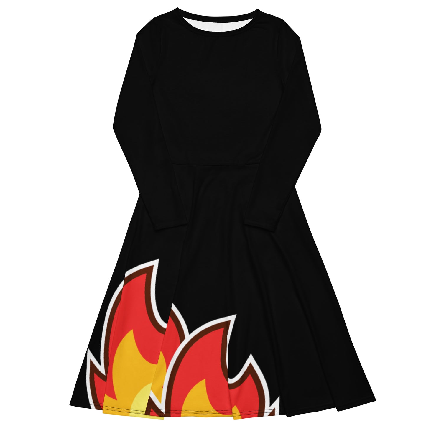 Long-Sleeve Midi Dress: Flames on Black