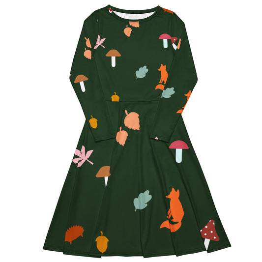 Long-Sleeve Midi Dress: Autumn Forest