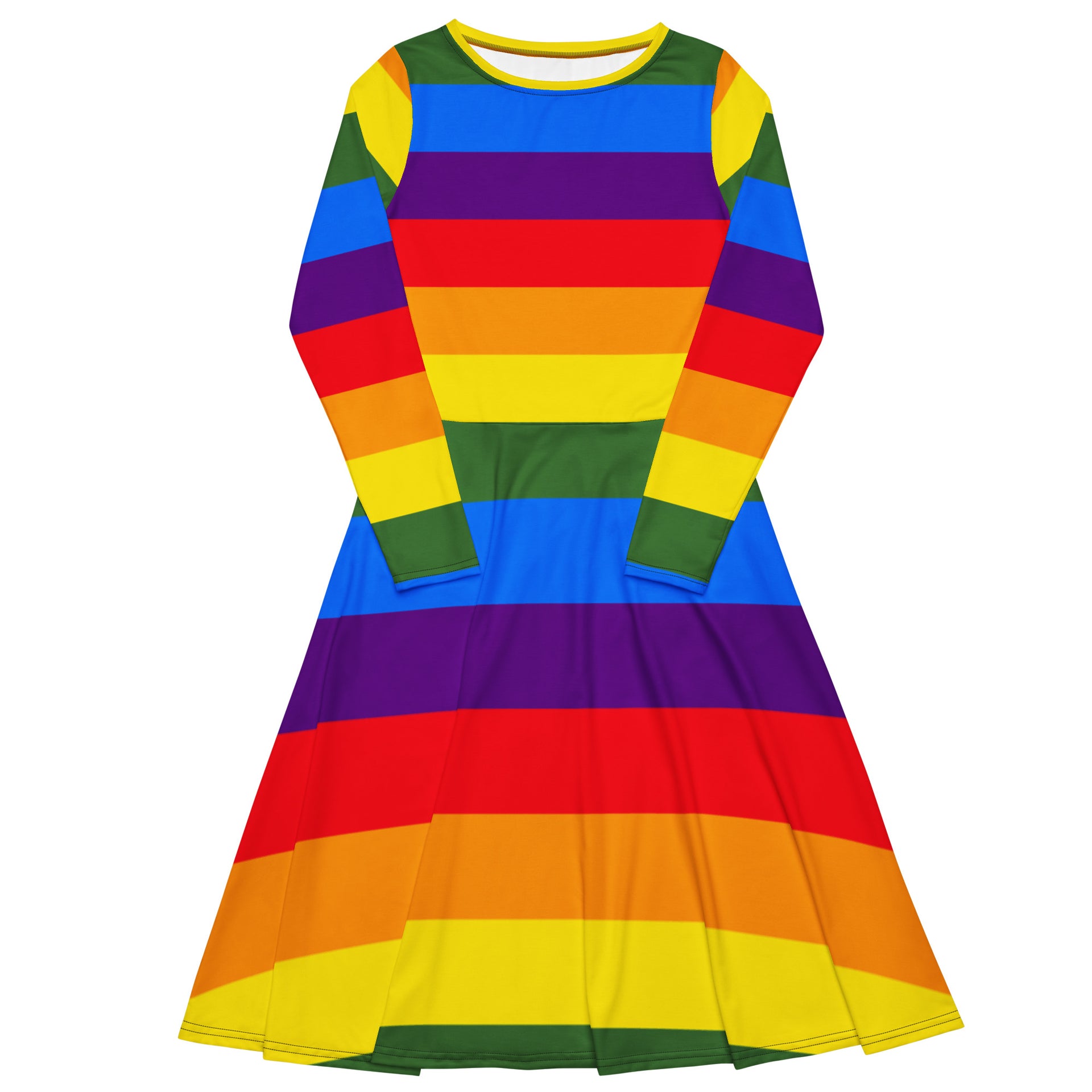rainbow stripe midi dress Long-Sleeve Midi Dress: Rainbow Stripes 6XL