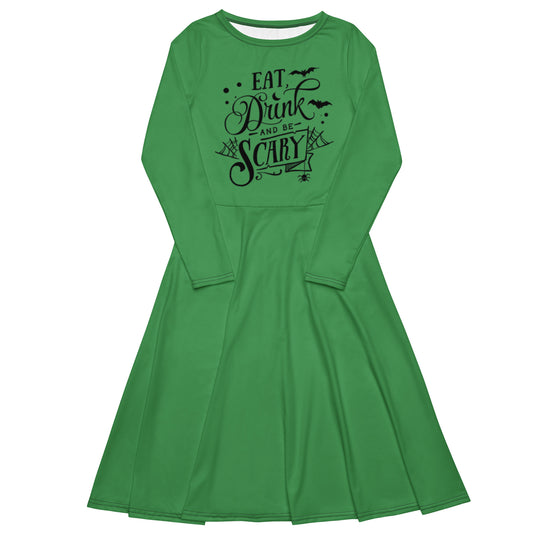 Long-Sleeve Midi Dress: Eat Drink and Be Scary (chateau green)