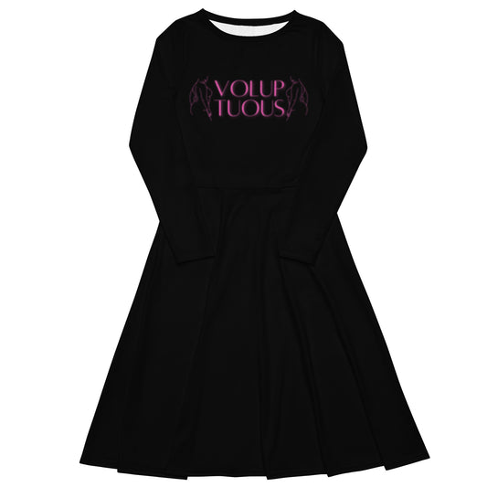 Long-Sleeve Midi Dress: Voluptuous (pink on black)