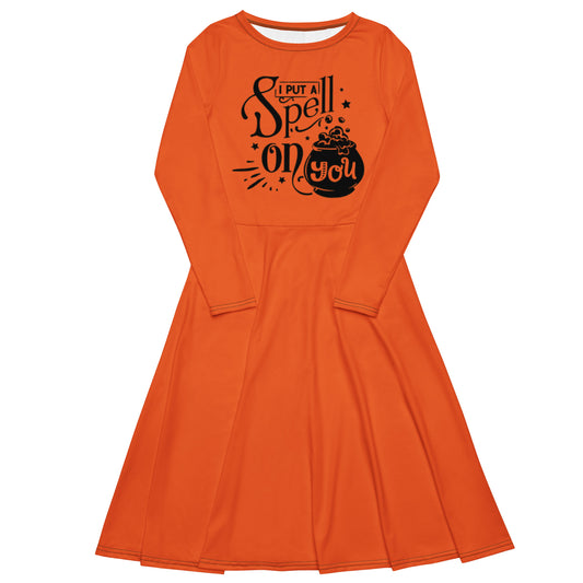Long-Sleeve Midi Dress: I Put A Spell On You (orange)