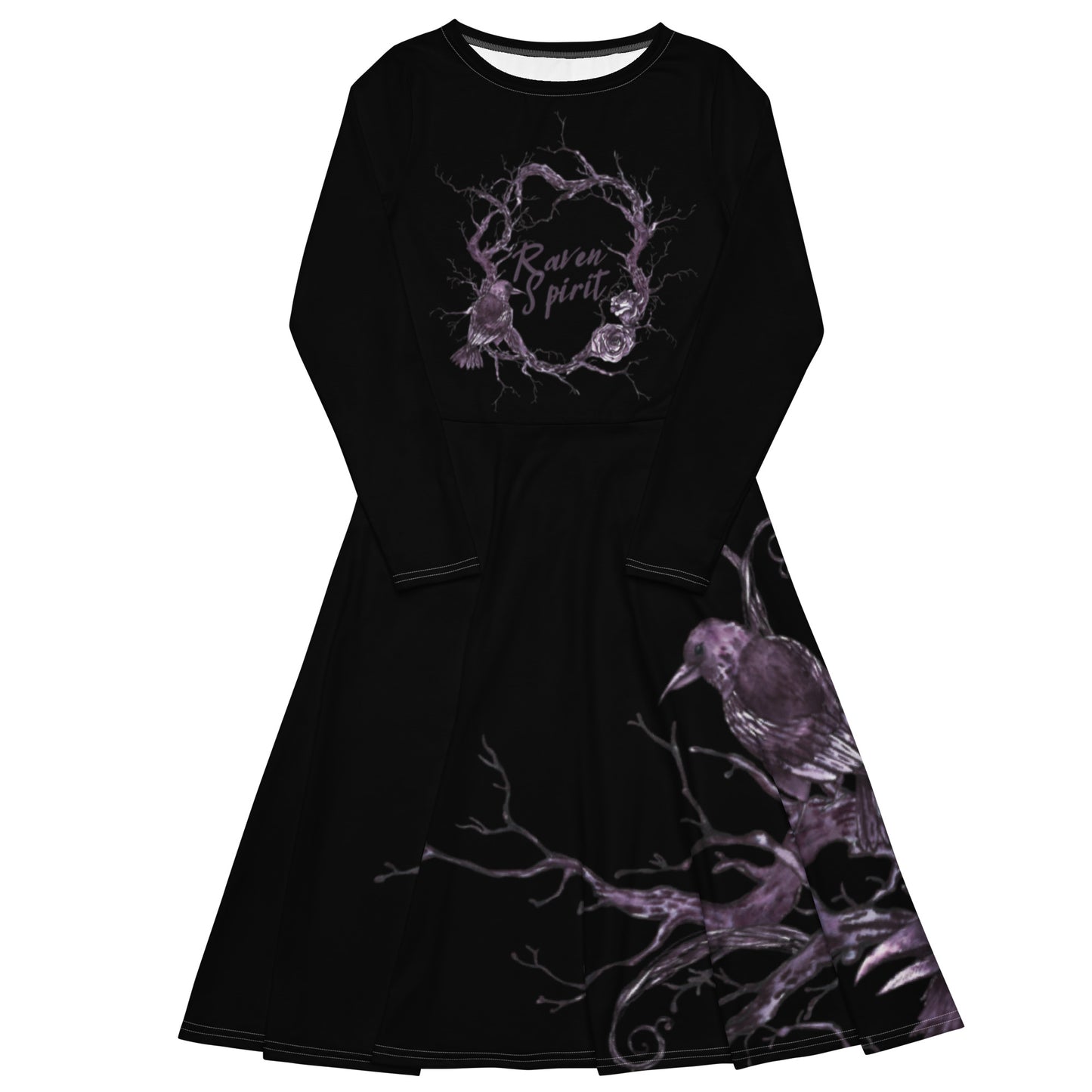 Long-Sleeve Midi Dress: Raven Spirit