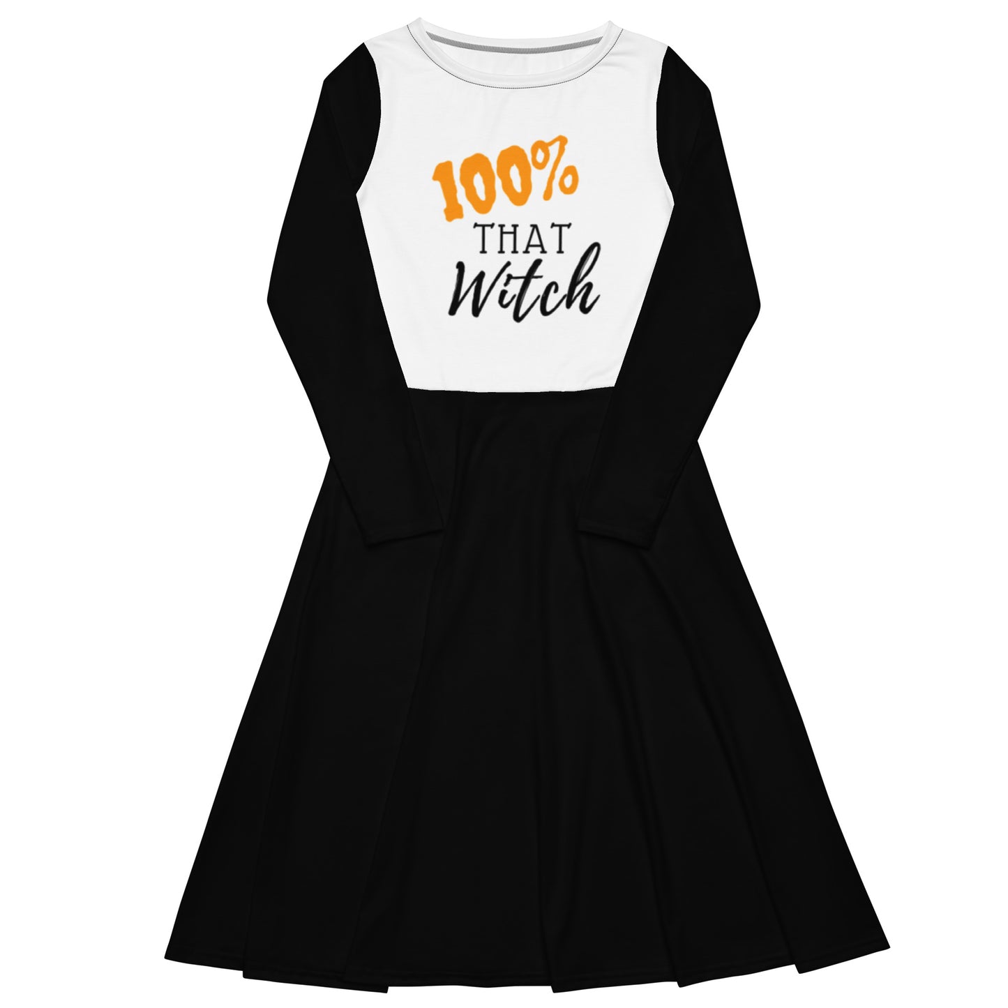 Long-Sleeve Midi Dress: 100% That Witch (orange highlight)