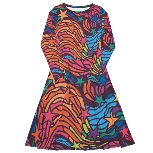 Long-Sleeve Midi Dress: Colorful Cosmos