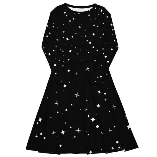 Long-Sleeve Midi Dress: Starry Night