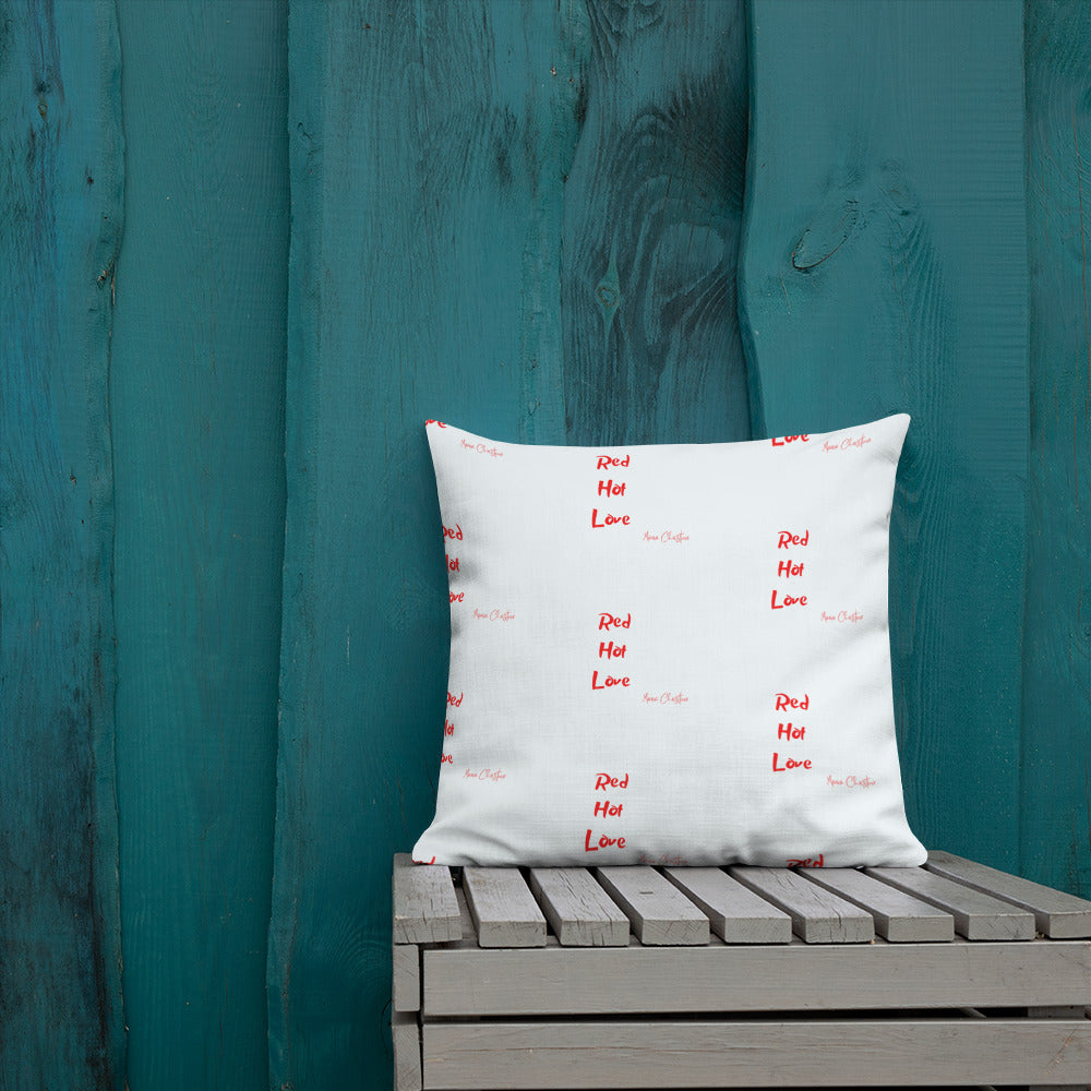 Premium Pillow: Red Hot Love Quote (red and white text)