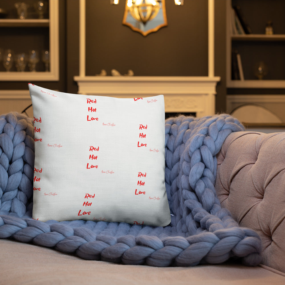 Premium Pillow: Red Hot Love Quote (red and white text)