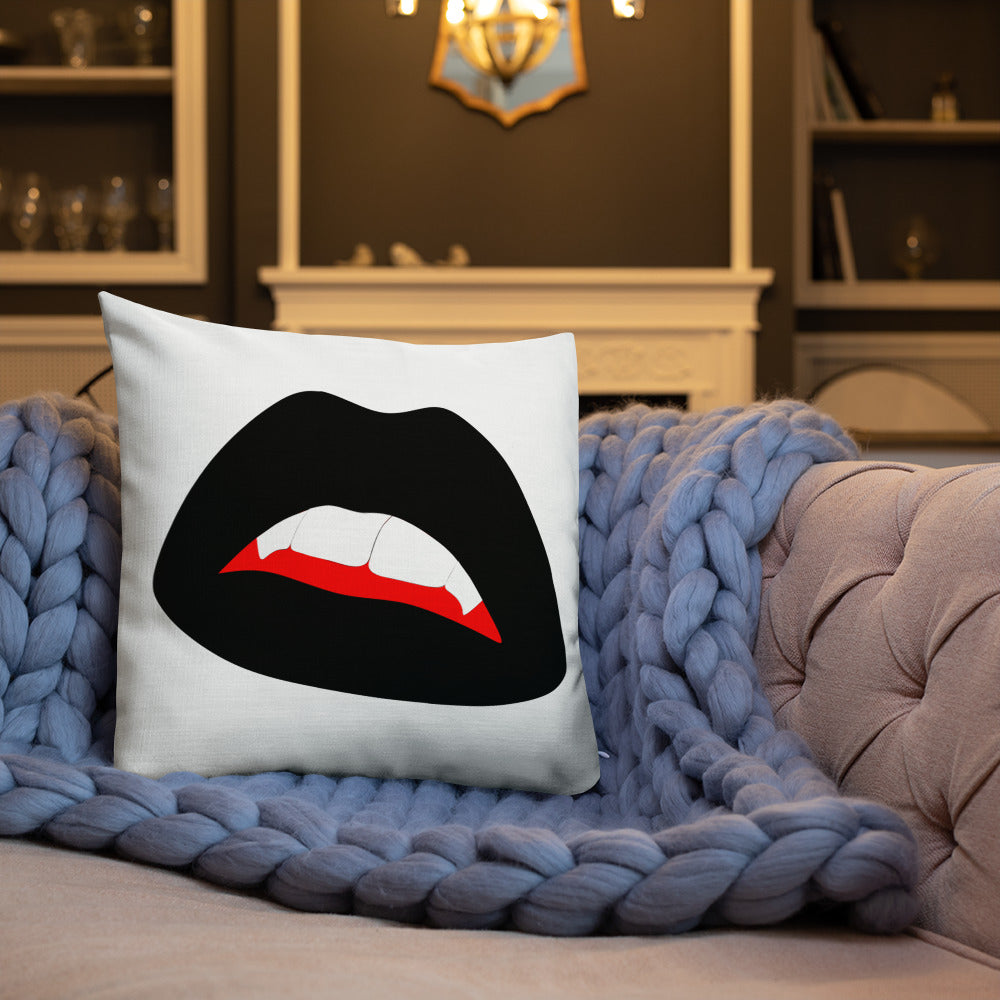 Premium Pillow: Black Vamp Lips on White (print on both sides)