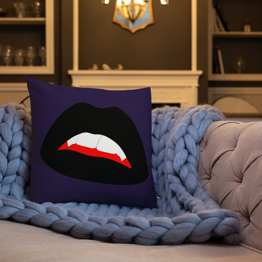 Premium Pillow: Black Vamp Lips on Ultra-Dark Violet (print on both sides)