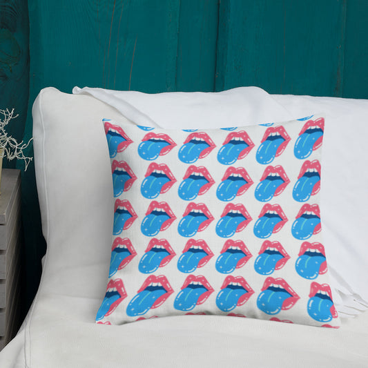 Premium Pillow: Lips, Blue Tongue
