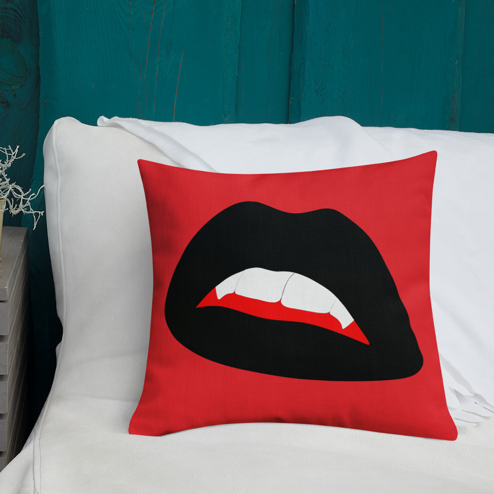 Premium Pillow: Black Vamp Lips on Red (print on both sides)