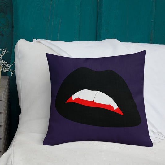 Premium Pillow: Black Vamp Lips on Ultra-Dark Violet (print on both sides)