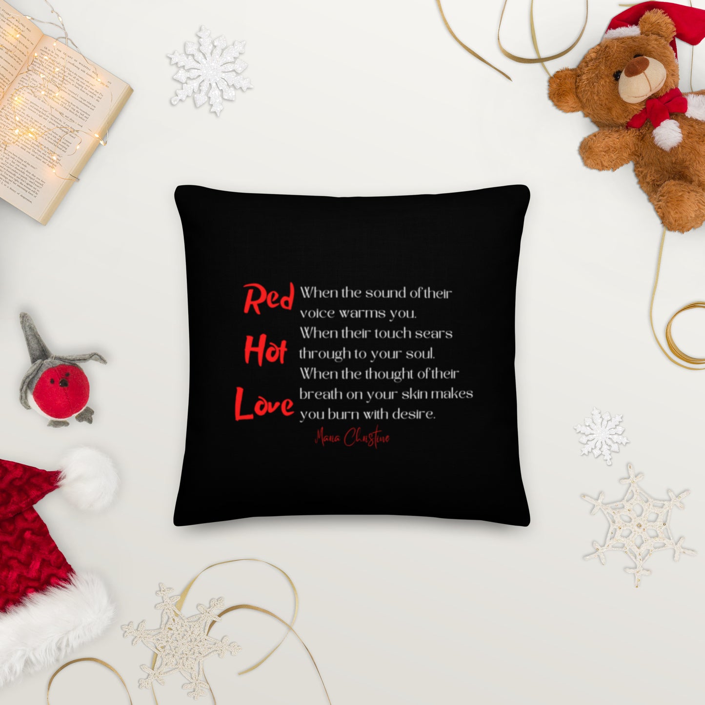 Premium Pillow: Red Hot Love Quote (red and white text)