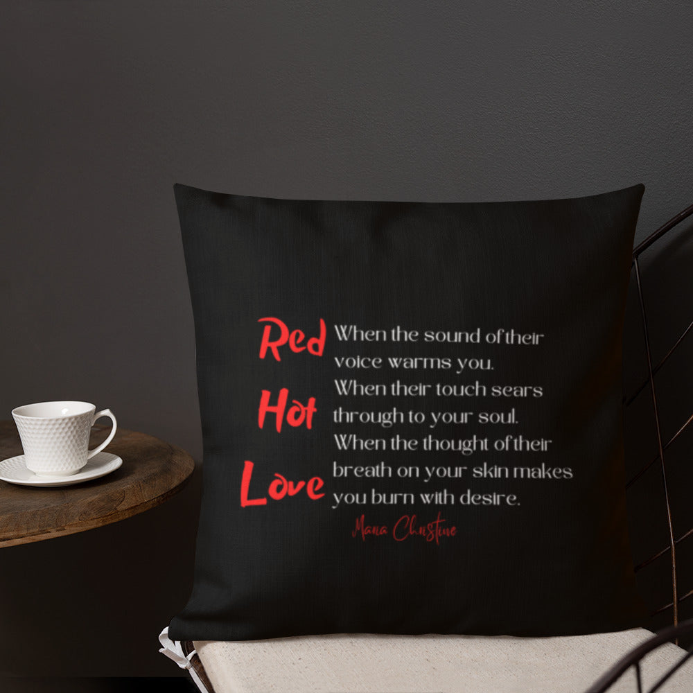 Premium Pillow: Red Hot Love Quote (red and white text)