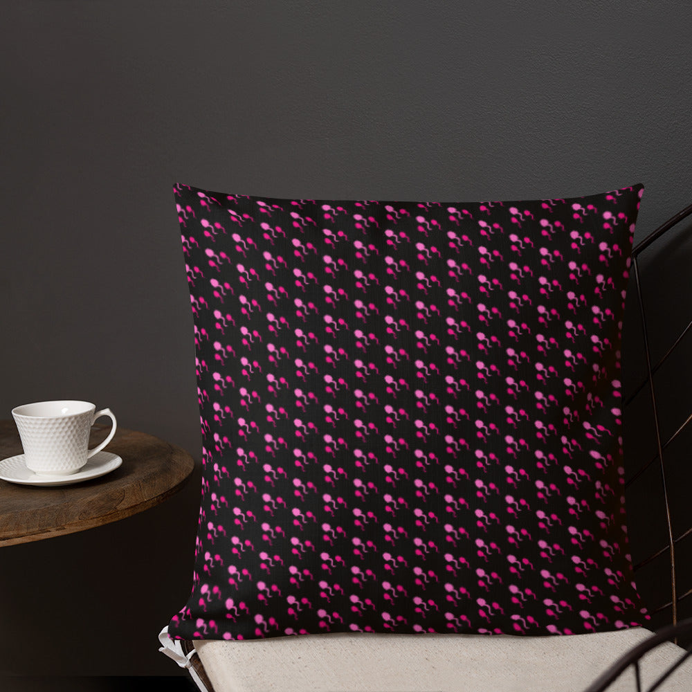 Premium Throw Pillow: Sperm (pink on black)
