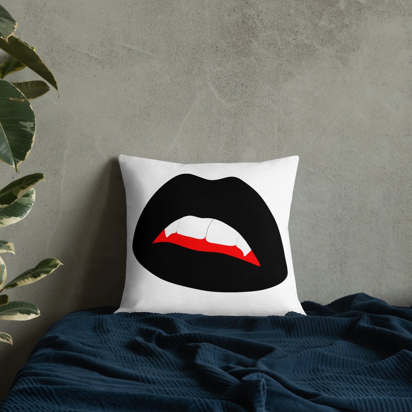 Premium Pillow: Black Vamp Lips on White (print on both sides)