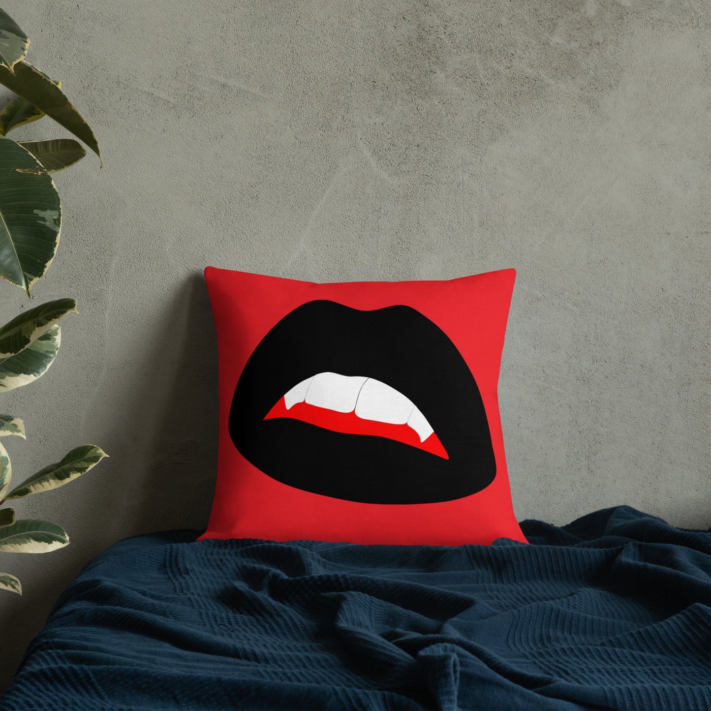 Premium Pillow: Black Vamp Lips on Red (print on both sides)