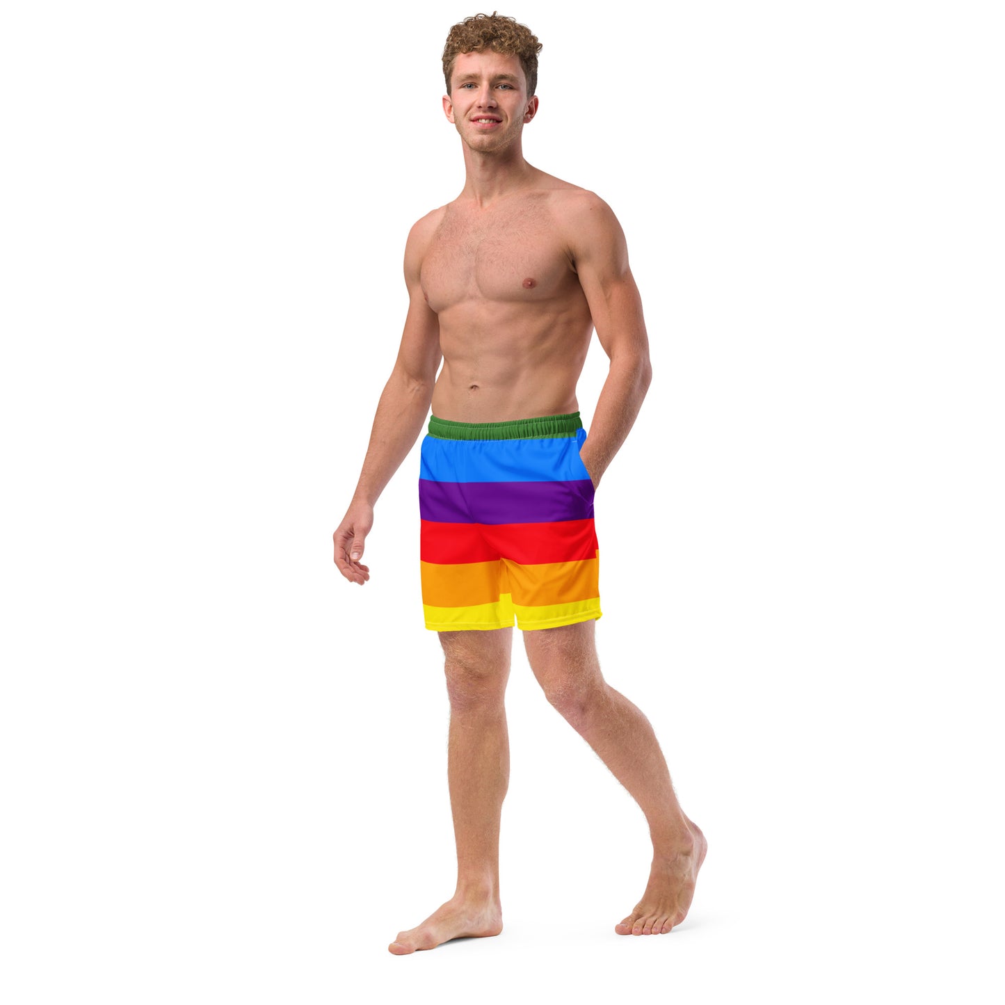 All-Over Print Recycled Swim Shorts: Rainbow Stripes