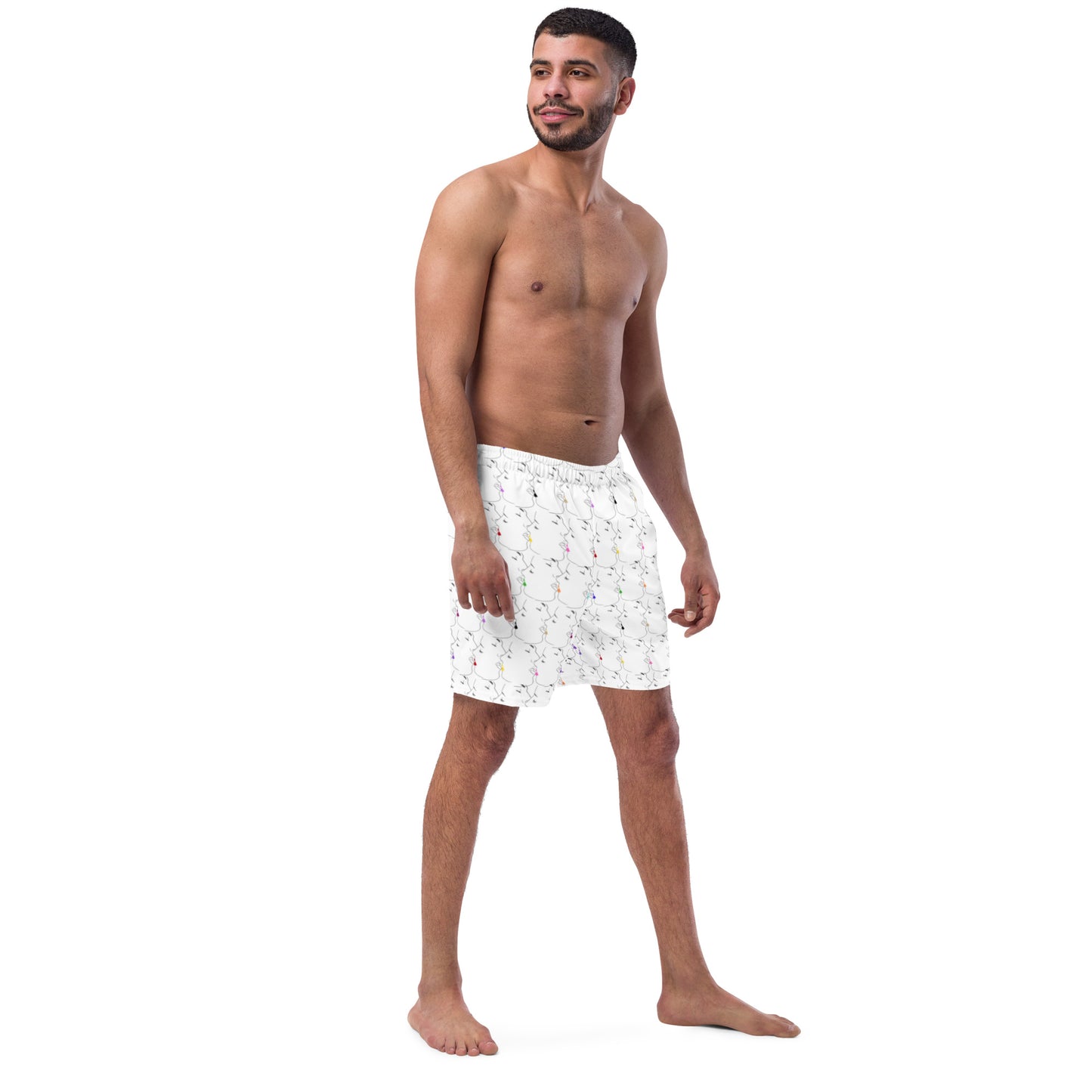 All-Over Print Recycled Swim Shorts: Tender Kisses Print (on white)