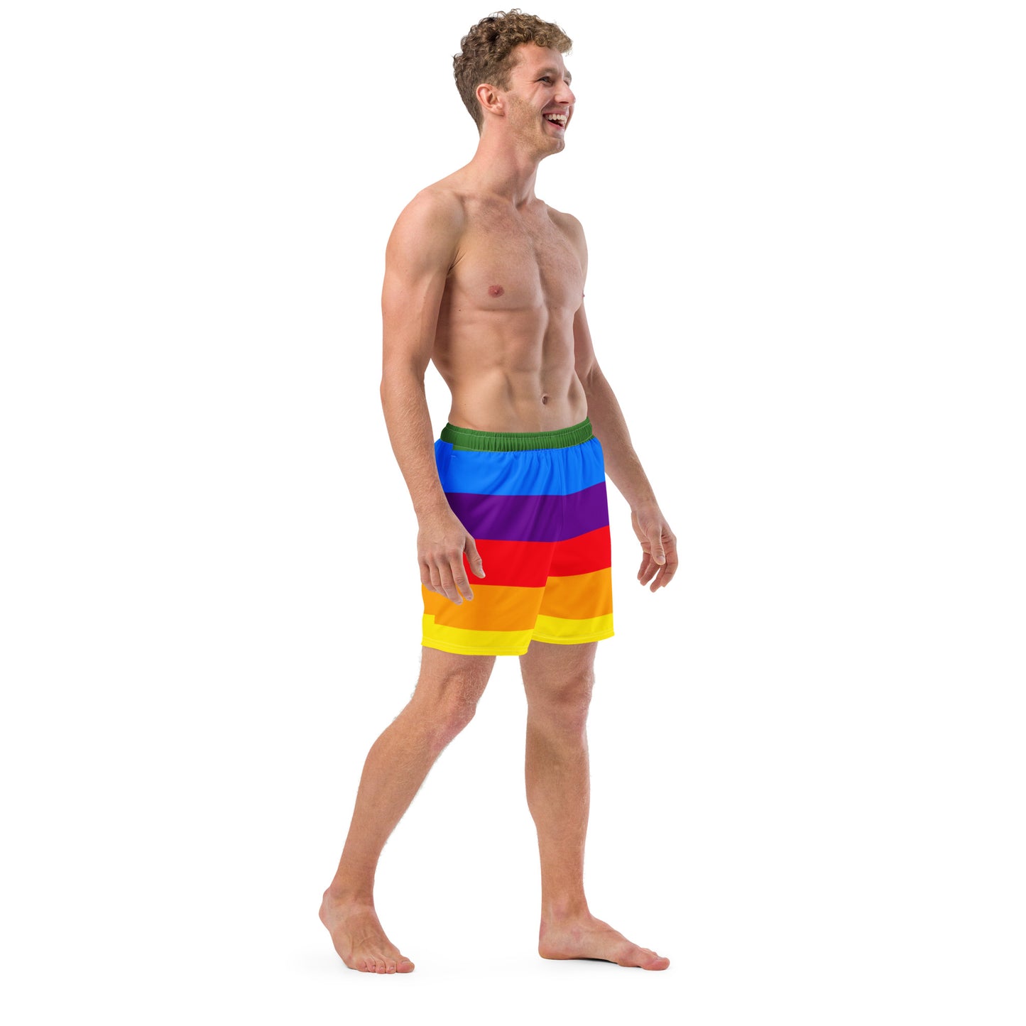 All-Over Print Recycled Swim Shorts: Rainbow Stripes