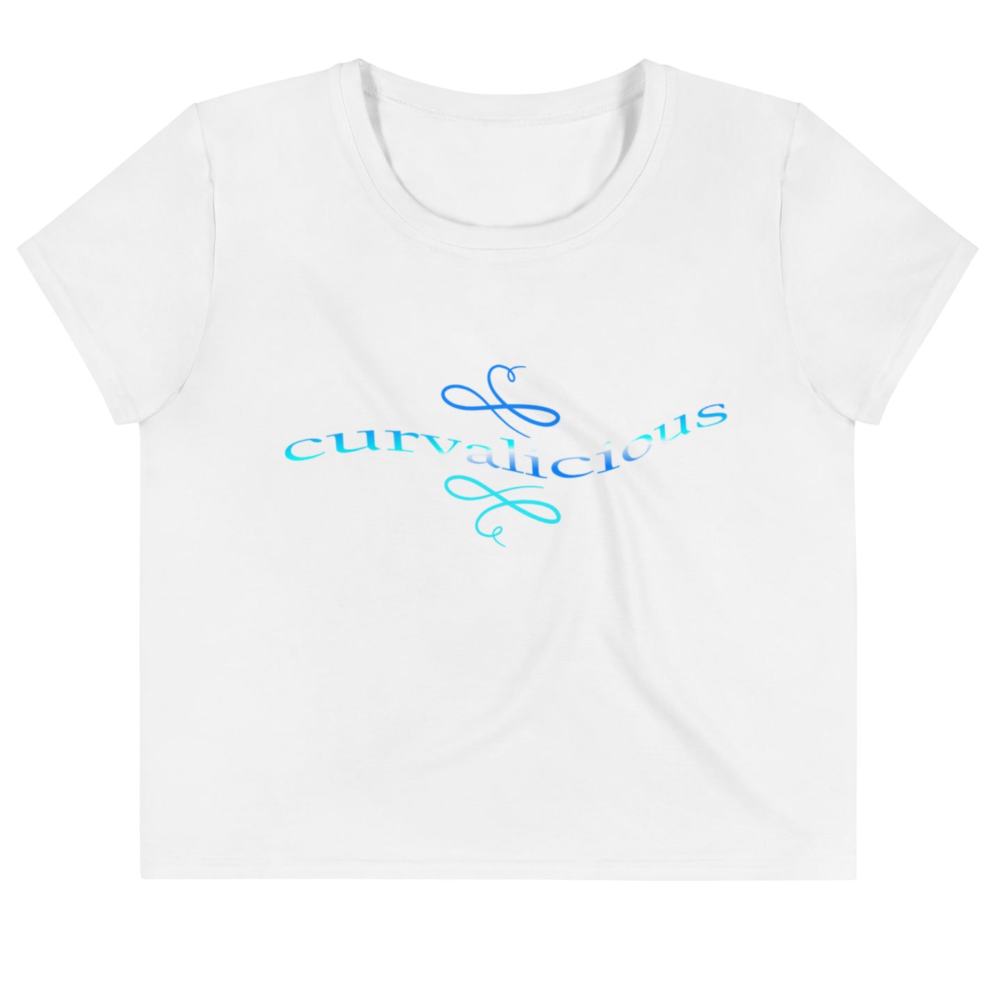 Crop Tee: Curvalicious (text in shades of blue)