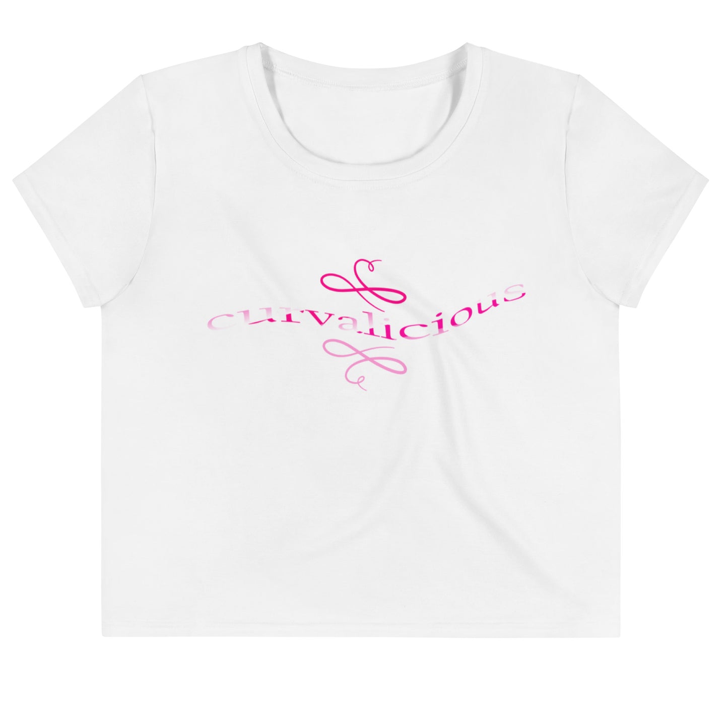 Crop Tee: Curvalicious (text in shades of pink)