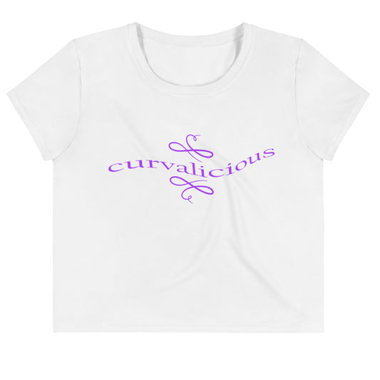 Crop Tee: Curvalicious (text in shades of purple)