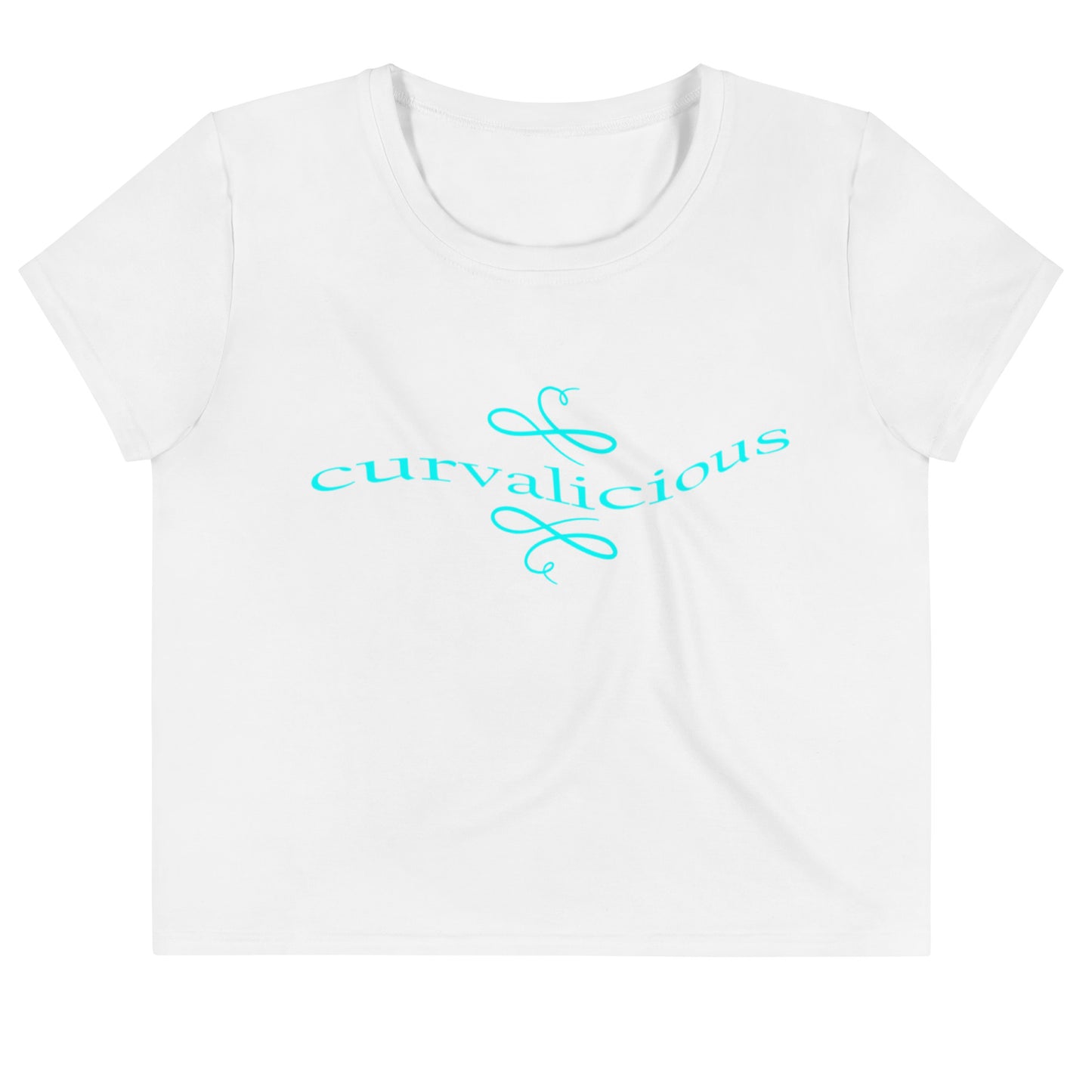 Crop Tee: Curvalicious (turquoise text)