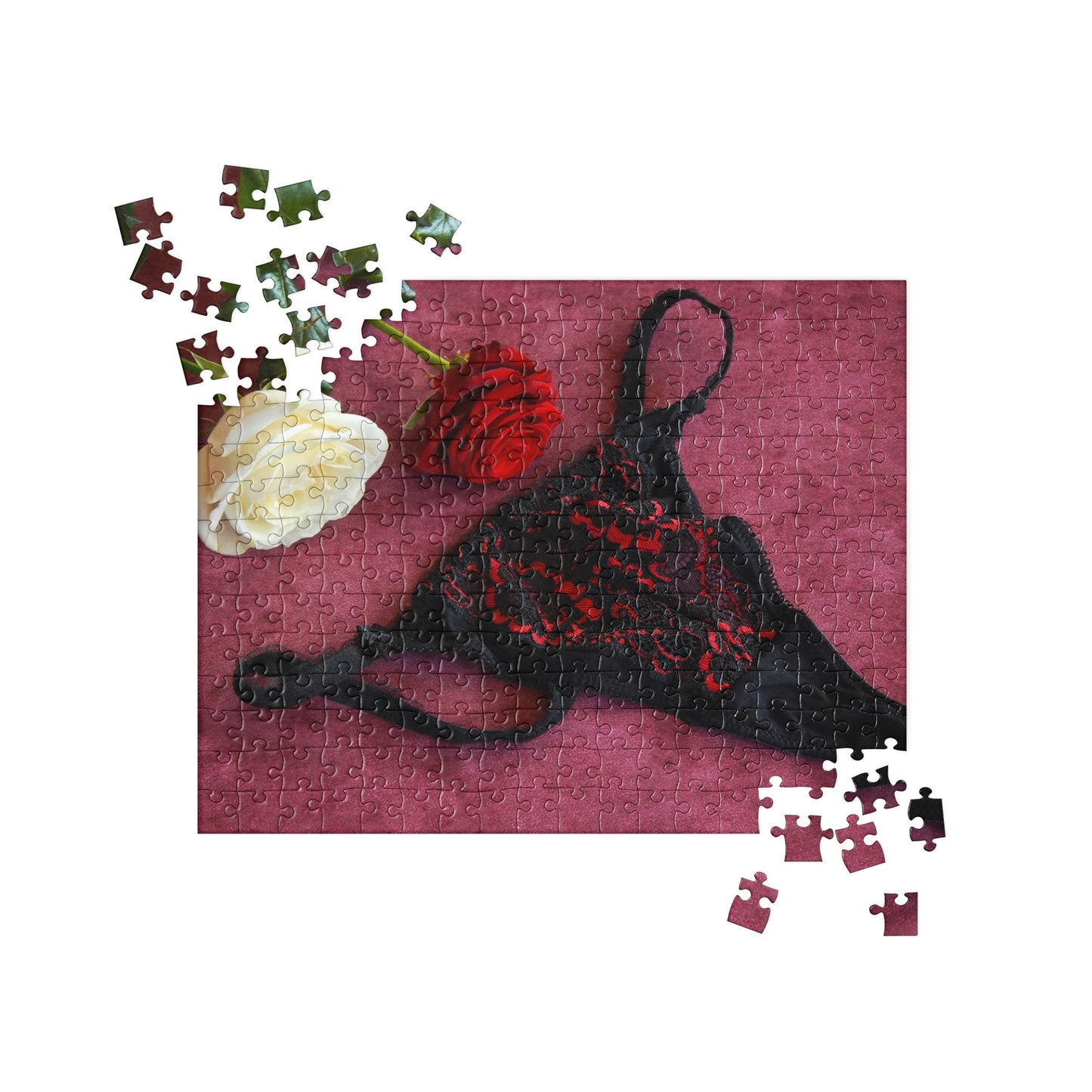 Sensual Jigsaw Puzzle: Red & Black G-String Panties