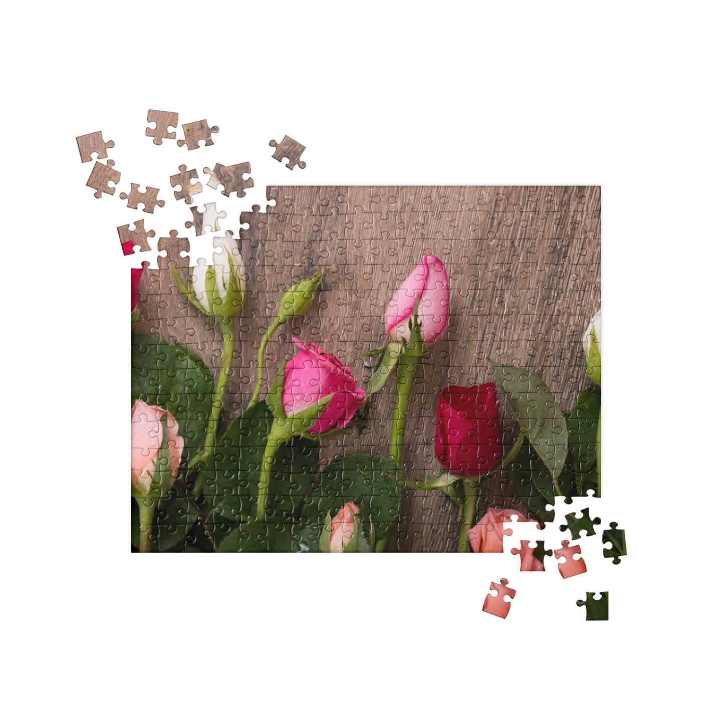 Floral Jigsaw Puzzle: Wet Roses, Multi-Color