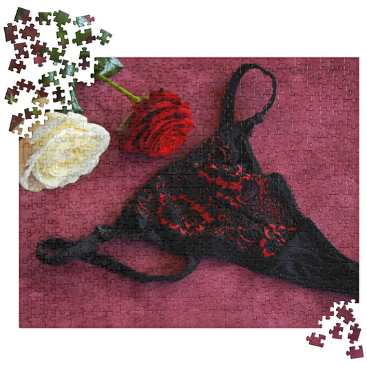 Sensual Jigsaw Puzzle: Red & Black G-String Panties