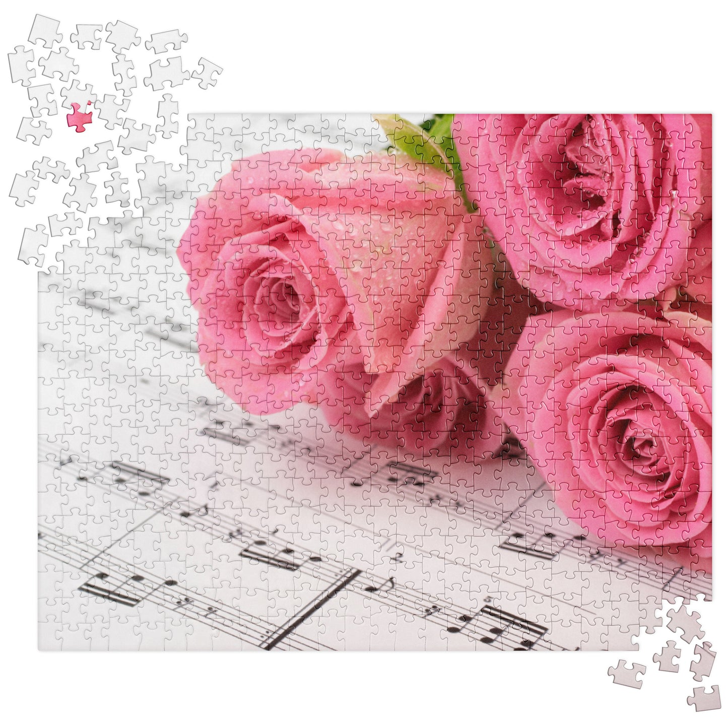 Floral Jigsaw Puzzle: Wet Roses & Sheet Music