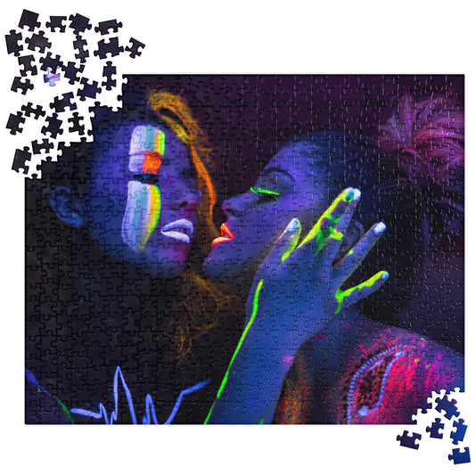 Sensual Jigsaw Puzzle: Lesbian Couple, UV Glow Body Paint