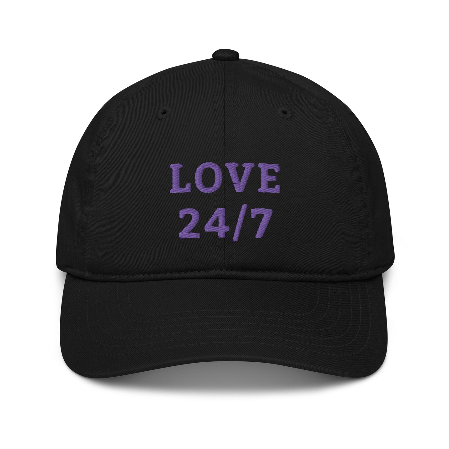 Organic Baseball Cap EC7000: Love 24/7 (purple embroidery)