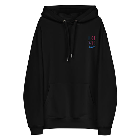 Unisex Premium Eco Hoodie (Embroidered): Love 24/7 (multi-color)