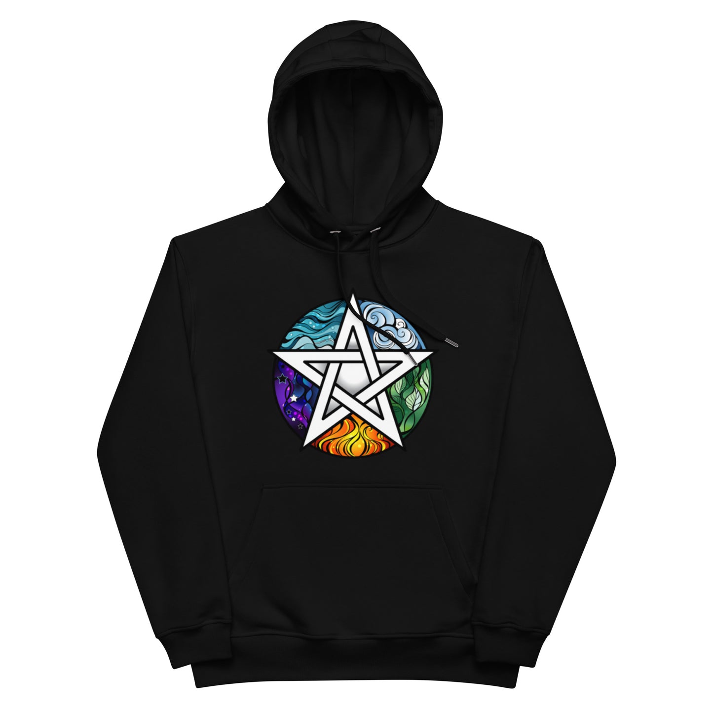 Unisex Premium Eco Hoodie: Pentacle with Elements (Earth Air Fire Water Spirit)