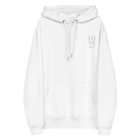 Unisex Premium Eco Hoodie (Embroidered): Love 24/7 (white/gray tex)