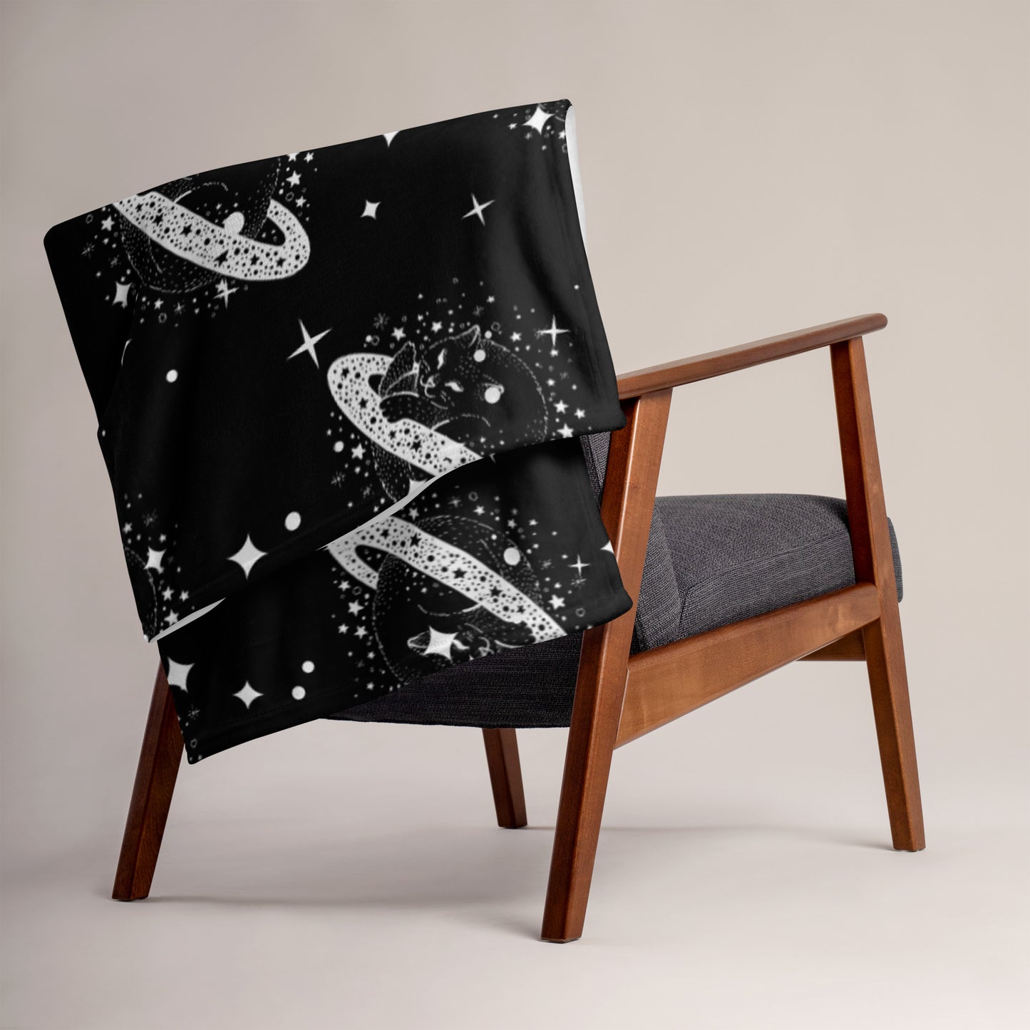 Soft-Touch Throw Blanket: Cosmic Kitty on a Starry Night
