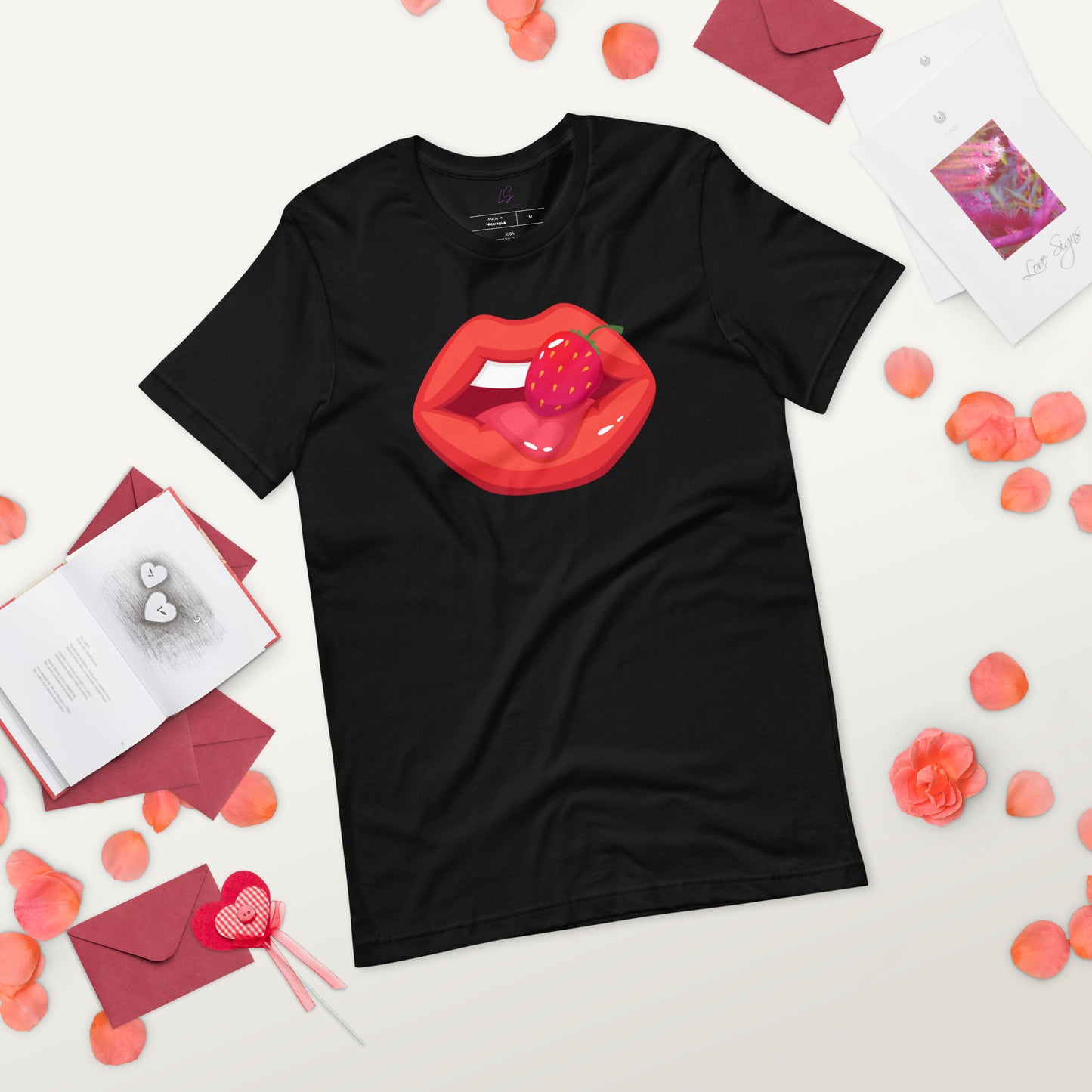 Unisex Tee: Vivid Red Mouth & Strawberry