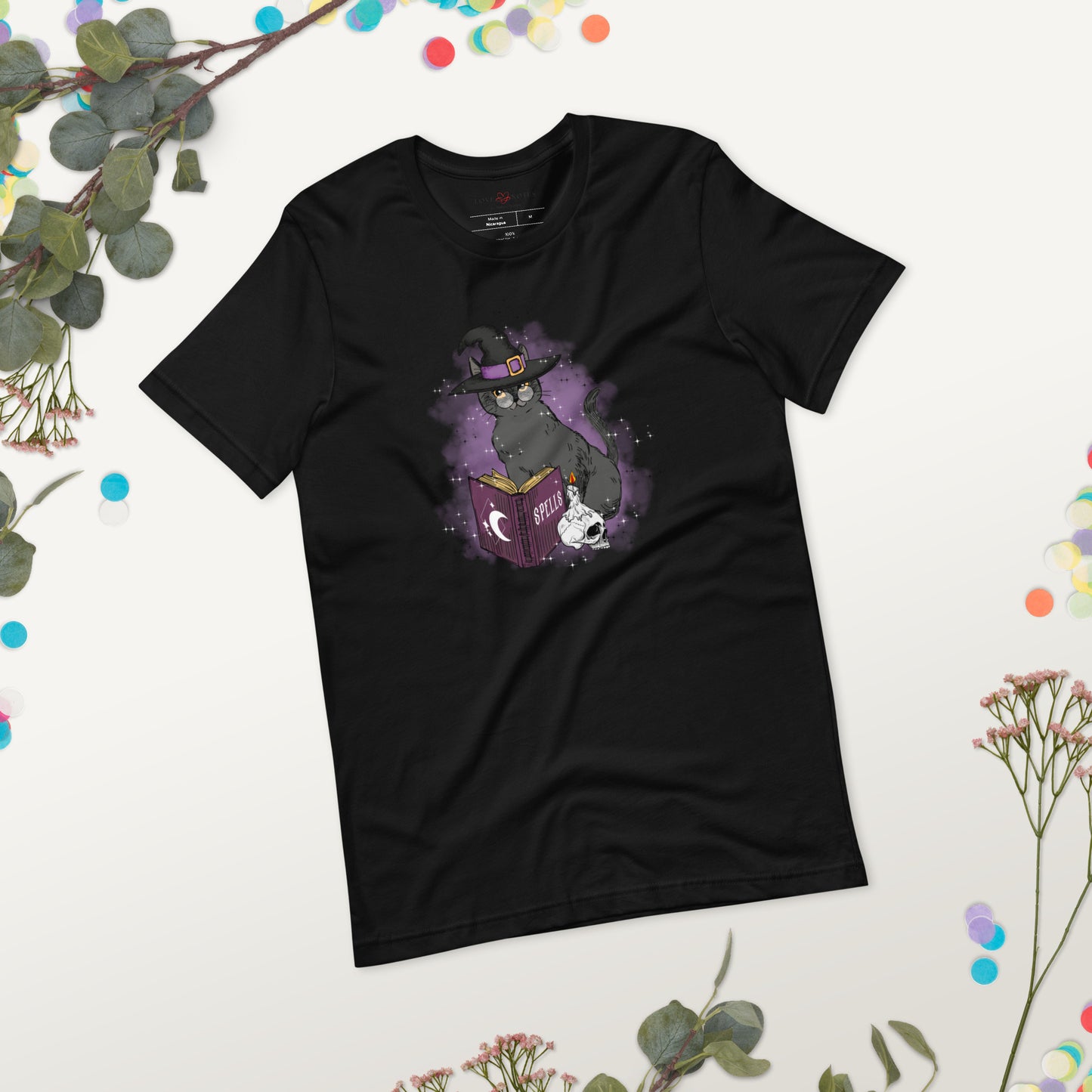 Unisex Tee: Witch Cat and Spell Book