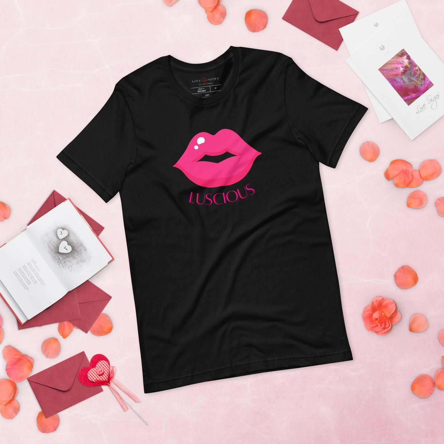 Unisex Tee: Luscious Lips (pink on black)