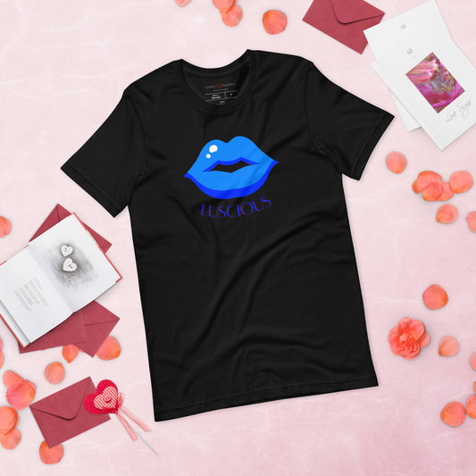 Unisex Tee: Luscious Lips (blue on black)