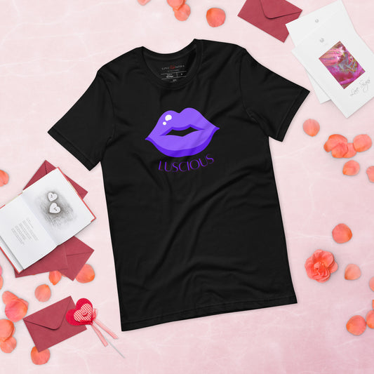 Unisex Tee: Luscious Lips (purple on black)
