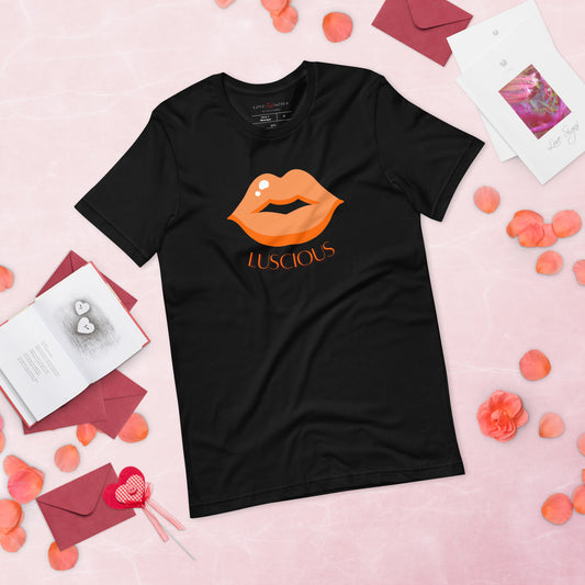 Unisex Tee: Luscious Lips (orange on black)