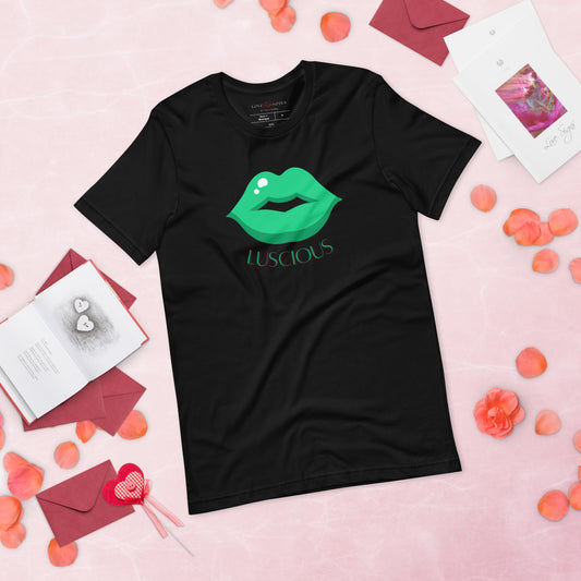 Unisex Tee: Luscious Lips (green on black)