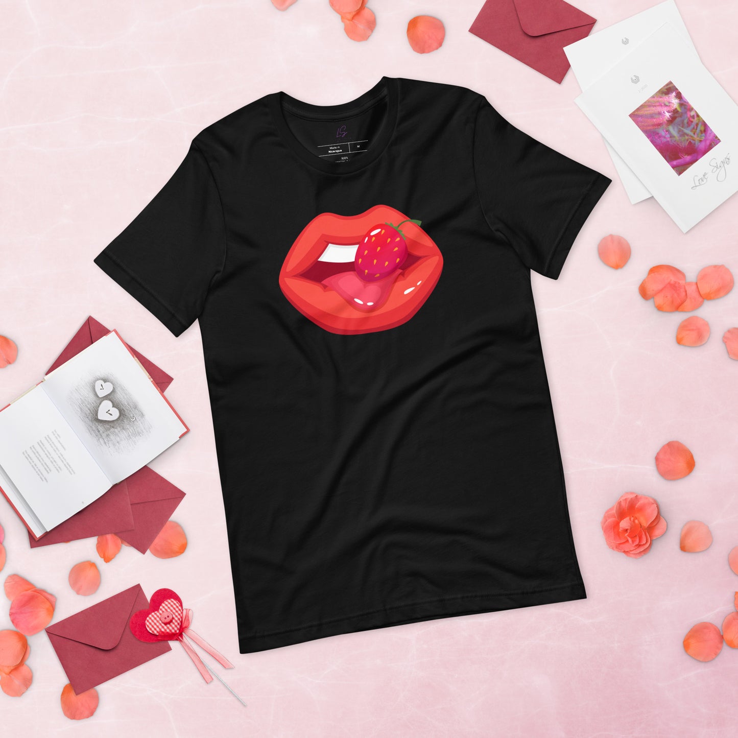 Unisex Tee: Vivid Red Mouth & Strawberry