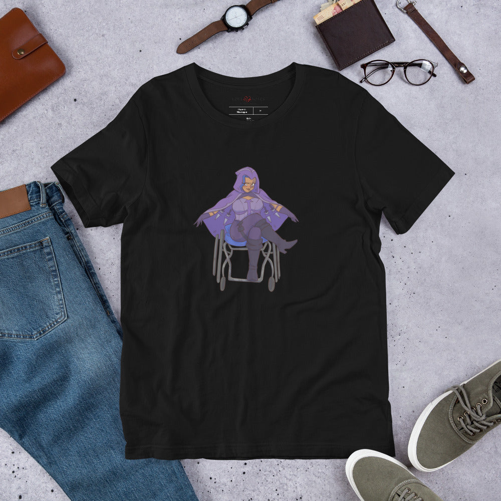 Unisex Tee: Fantasy Character in Wheelchair with Daggers